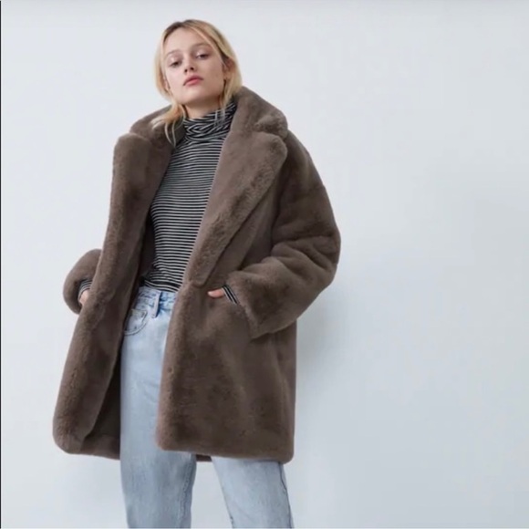 Zara Jackets & Blazers - NWT Zara faux fur soft mink oversized gray trench coat jacket size small NEW